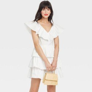NWT Women's Flutter Short Sleeve Multi-Tiered Dress